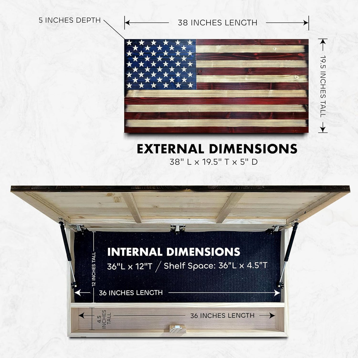 Bellewood Designs - Large American Flag Hidden Gun Storage Cabinet (Red and Blue)