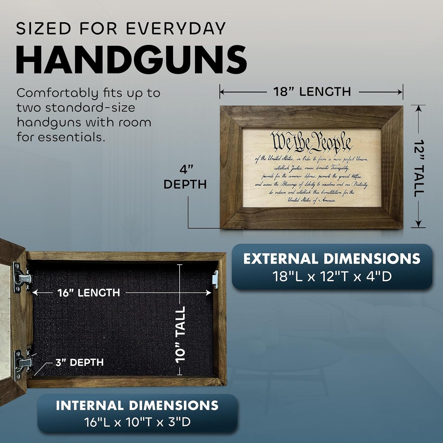 Bellewood Designs - Hidden Gun Storage Cabinet We The People Constitution Preamble