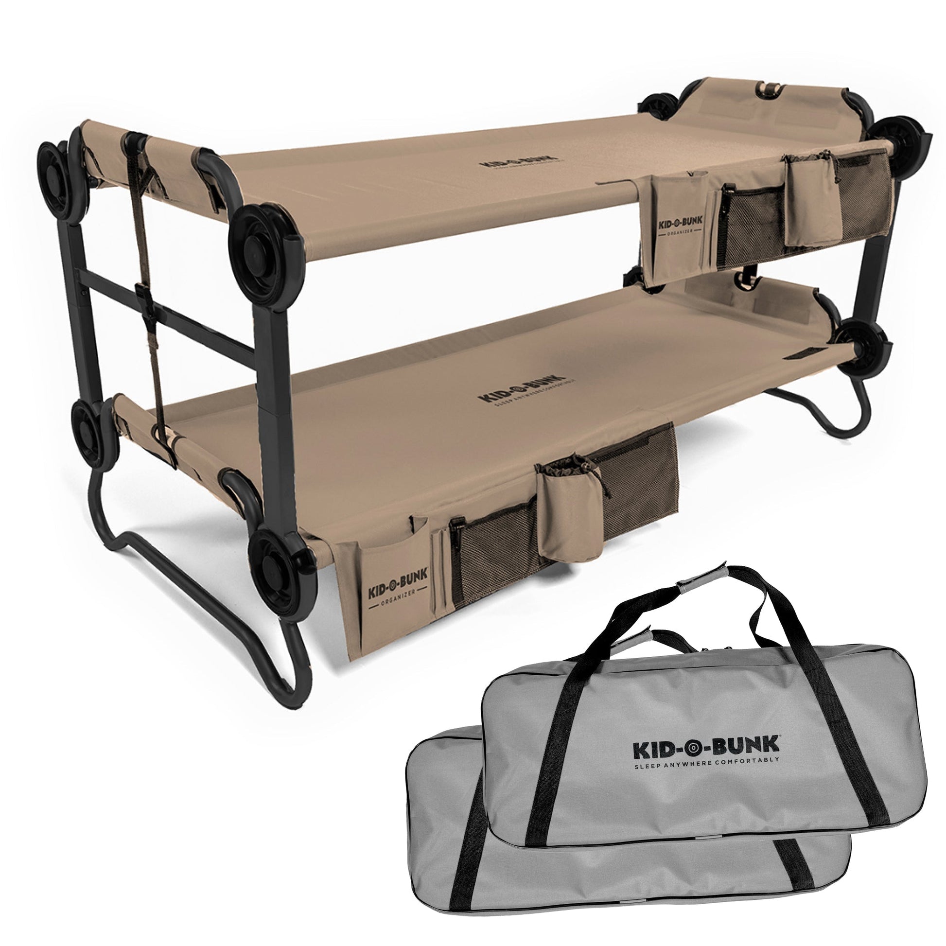 Disc - O - Bed Kid - O - Bunk Benchable Double Toddler Bed with Storage Organizers, Tan - Angler's Pro Tackle & Outdoors