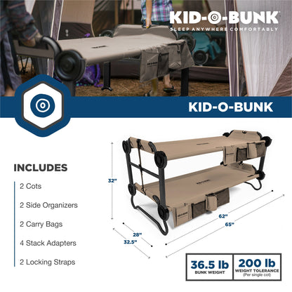 Disc - O - Bed Kid - O - Bunk Benchable Double Toddler Bed with Storage Organizers, Tan - Angler's Pro Tackle & Outdoors