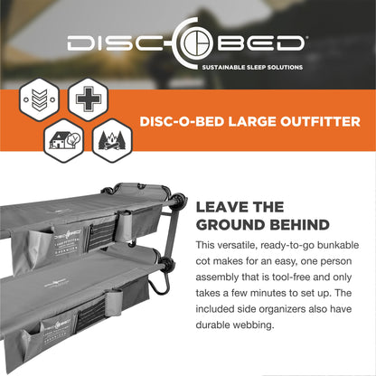 Disc - O - Bed Large Outfitter Bunk Benchable Double Cot w/ Storage Organizers, Gray - Angler's Pro Tackle & Outdoors