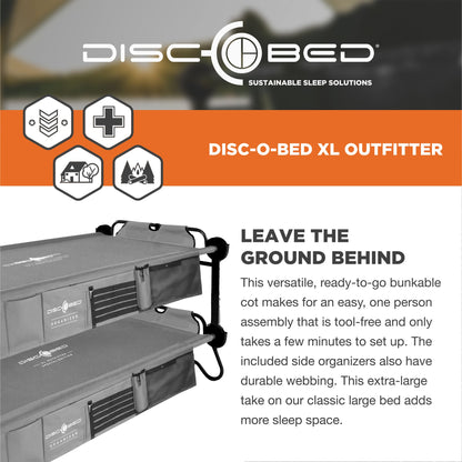 Disc - O - Bed XL Outfitter Bench Double Cot Camping Bunk with Organizers, Grey - Angler's Pro Tackle & Outdoors