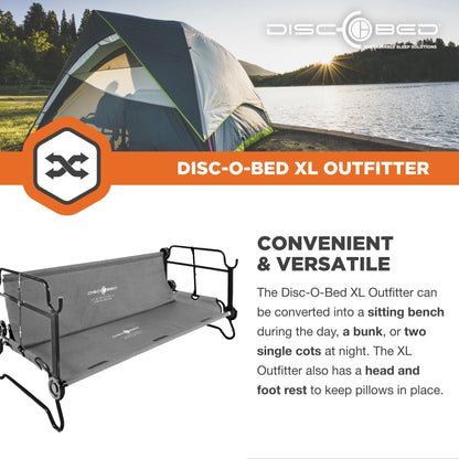 Disc - O - Bed XL Outfitter Bench Double Cot Camping Bunk with Organizers, Grey - Angler's Pro Tackle & Outdoors