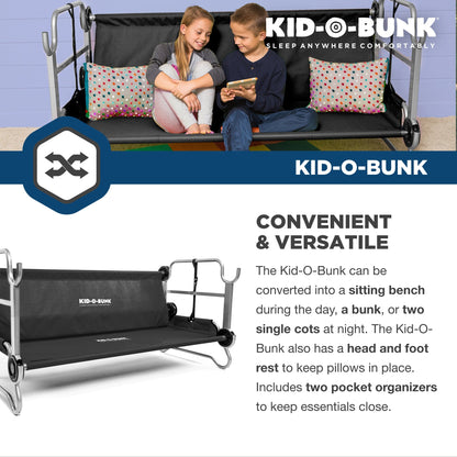 Disc - O - Bed Youth Kid - O - Bunk Benchable Double Cot with Storage Organizers, Black - Angler's Pro Tackle & Outdoors