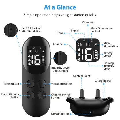 Pawious - Dog Training E-Collar with Remote T200 Black - IPX68 Waterproof, 1000ft Range