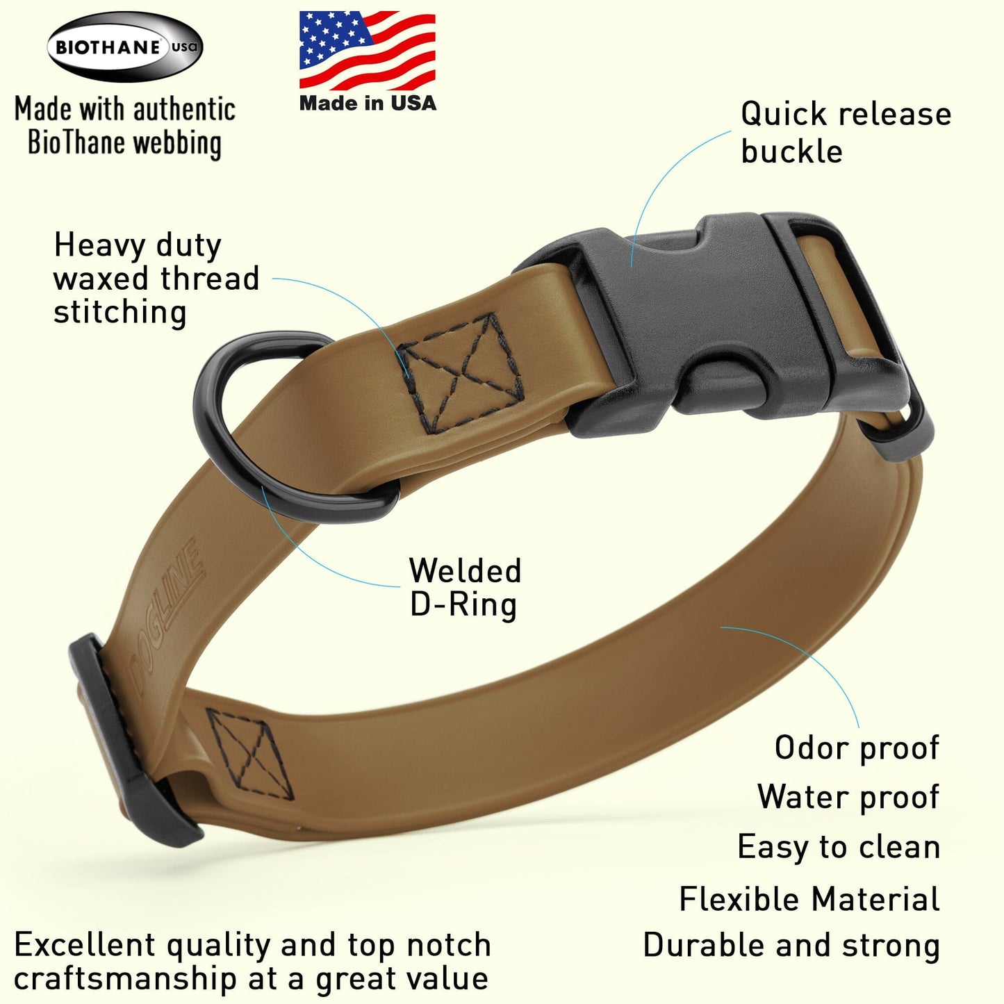Dogline Biothane Waterproof Dog Collar with Quick Release Buckle - Angler's Pro Tackle & Outdoors