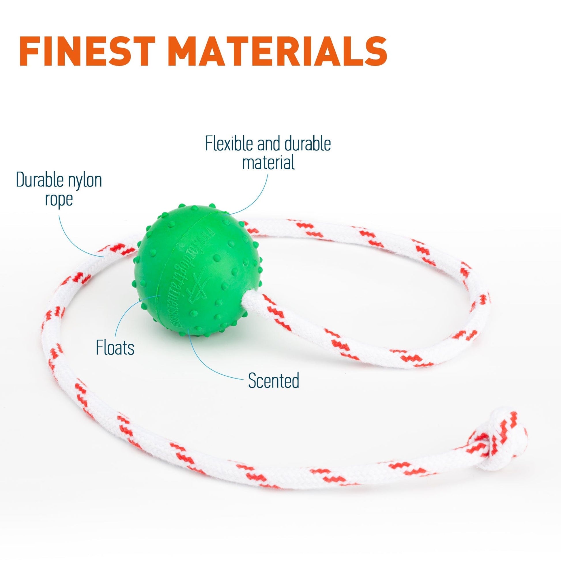 Dogline FDT Solid Rubber Dog Ball - Water Toy with Rope - Angler's Pro Tackle & Outdoors