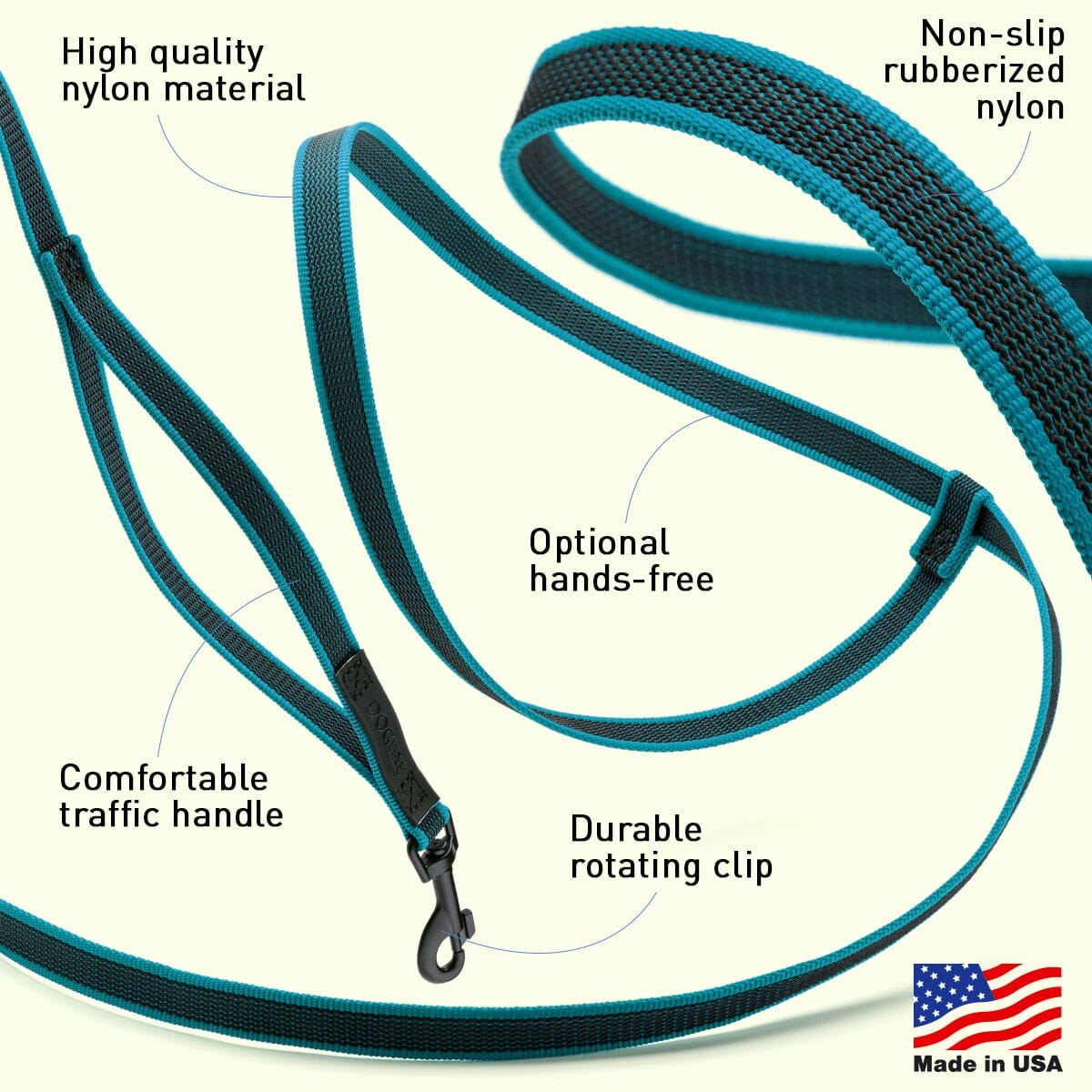 Dogline Rubber Infused Nylon Multifunctional Dog Leash for Walking and Running Hands Free - Angler's Pro Tackle & Outdoors