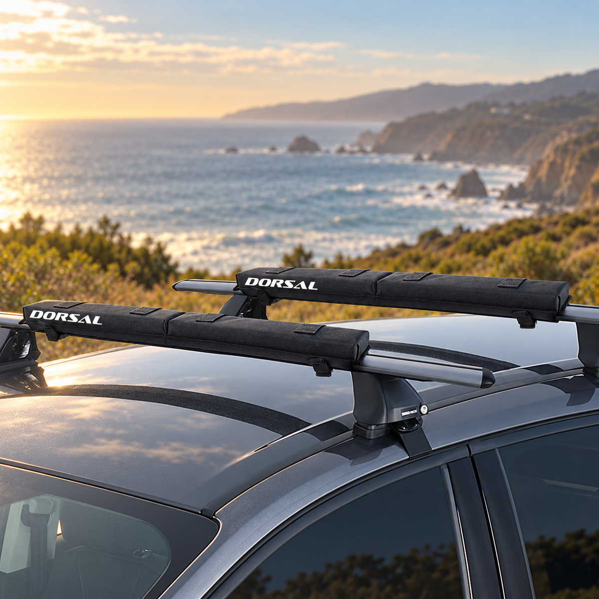 DORSAL Roof Rack Crossbar Folding Pads Lightweight Anti-Vibration - Pack of 2 for Kayak Canoe Surfboard Paddle Board SUP Snow Board