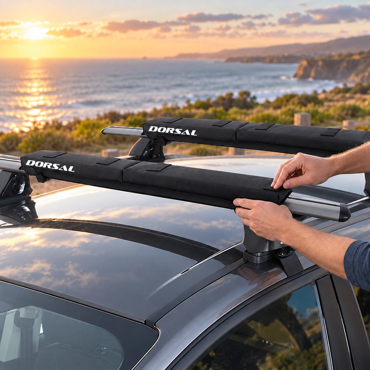 DORSAL Roof Rack Crossbar Folding Pads Lightweight Anti-Vibration - Pack of 2 for Kayak Canoe Surfboard Paddle Board SUP Snow Board