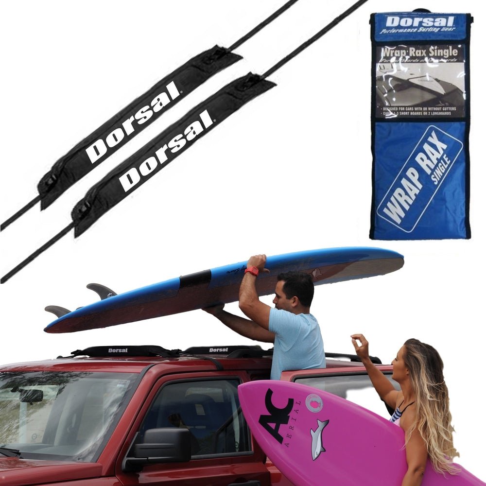DORSAL Universal Surfboard Car Roof Wrap Rack Padded System (Holds Up to 3 Boards) Fits Any Car, Neoprene Buckle Covers Prevent Damage - Pack of 2 - Angler's Pro Tackle & Outdoors