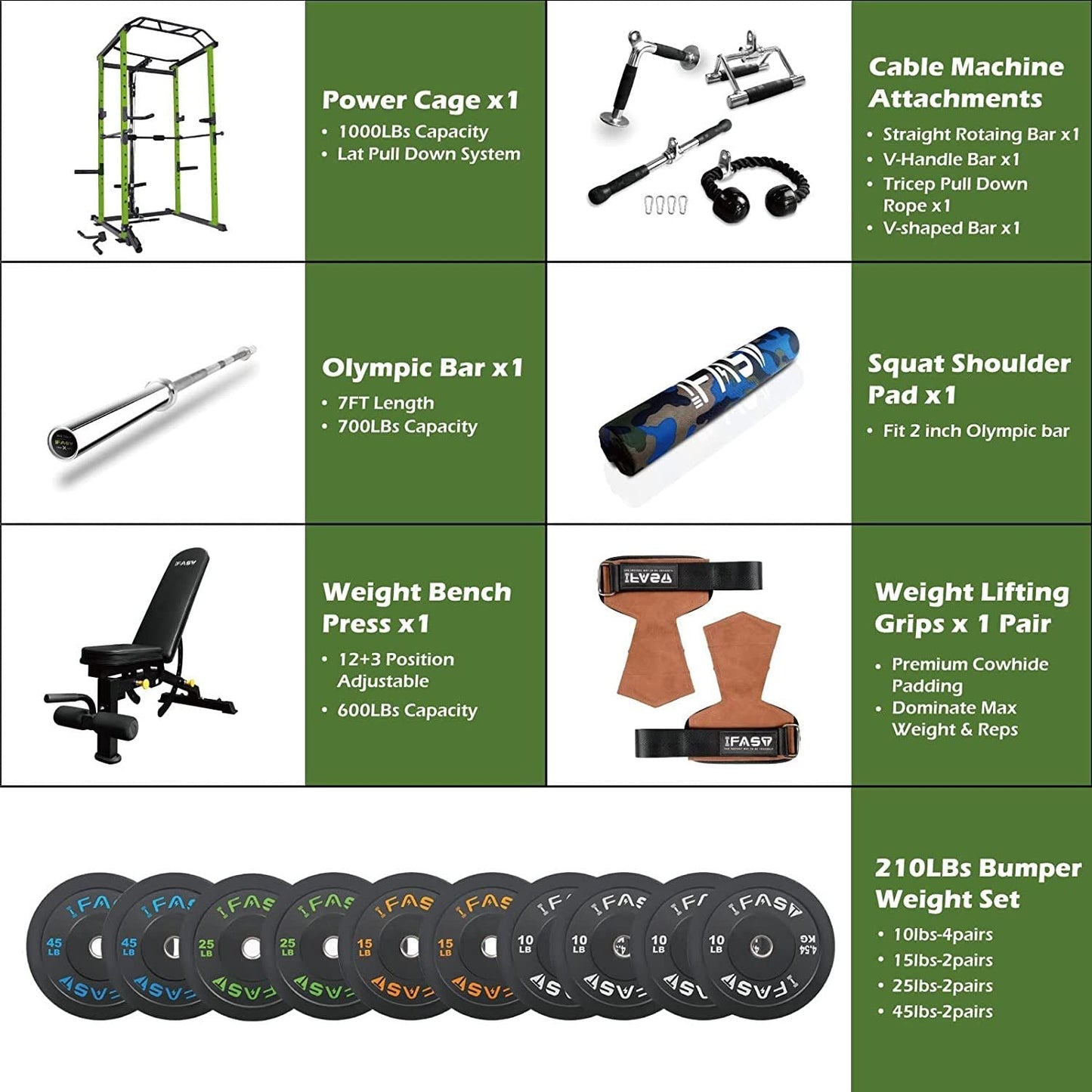 Core Sports & Fitness 210lb Green Home Gym Set Multi-functional Power Cage