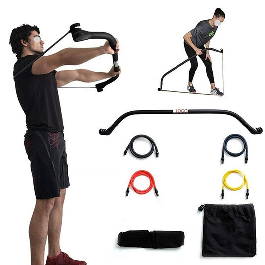 Core Sports & Fitness Stretch Bow Resistance Bands and Bar System Portable Home Gym
