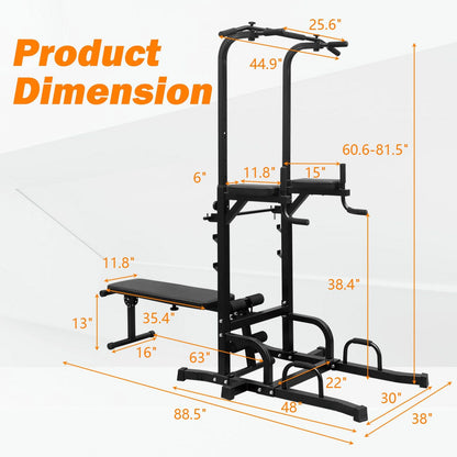 Core Sports & Fitness Power Tower with Bench Pull Up Tower Bar Dip Station