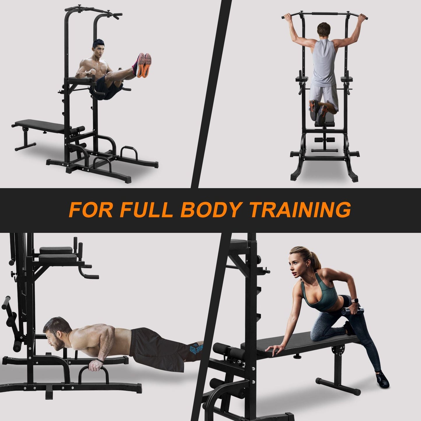 Core Sports & Fitness Power Tower with Bench Pull Up Tower Bar Dip Station