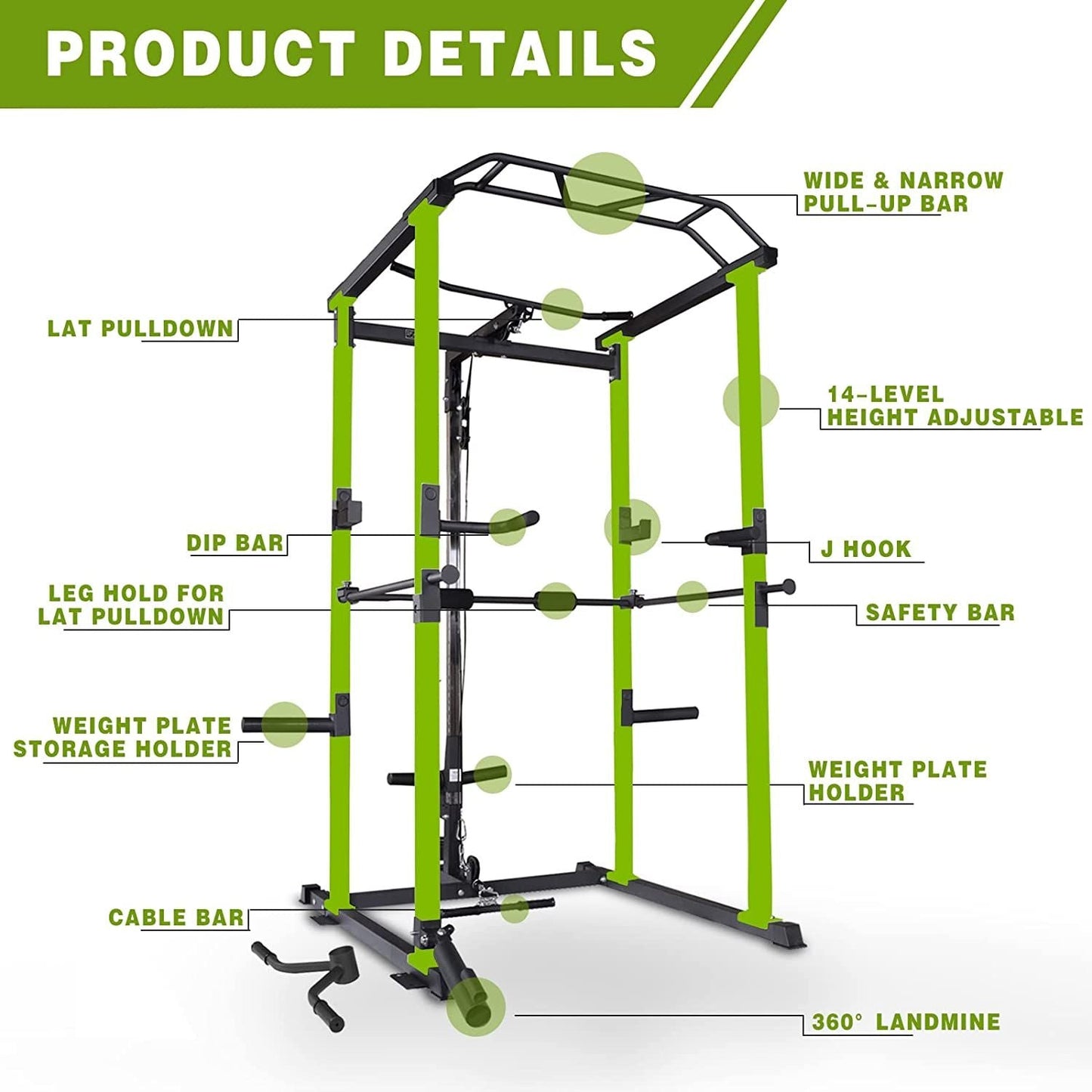 Core Sports & Fitness 1000 lbs. capacity Green Multi-functional Power Cage