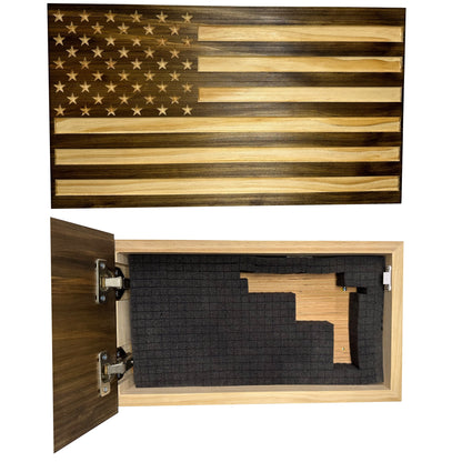 Bellewood Designs - Carved American Flag Decorative Wall-Mounted Secure Gun Cabinet