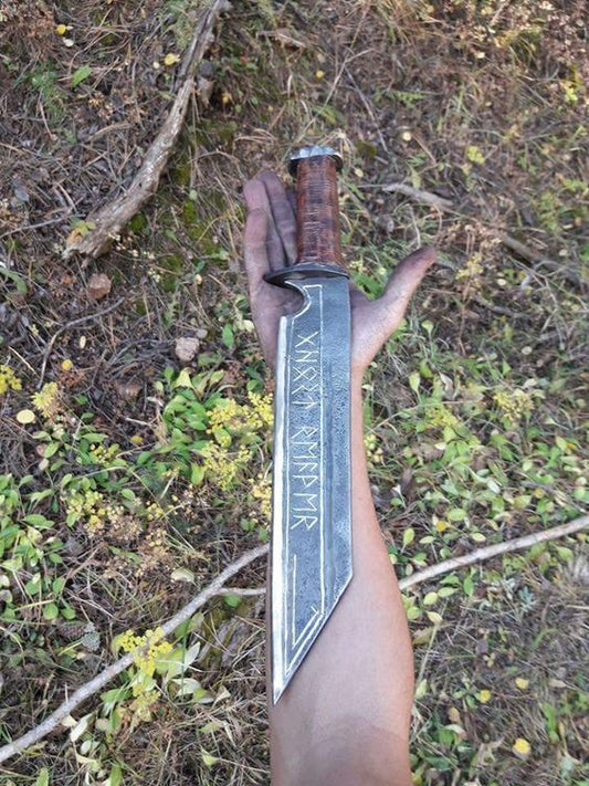 KBS Knives Seax Blade with Engraved High-Carbon Steel & Rosewood Guard