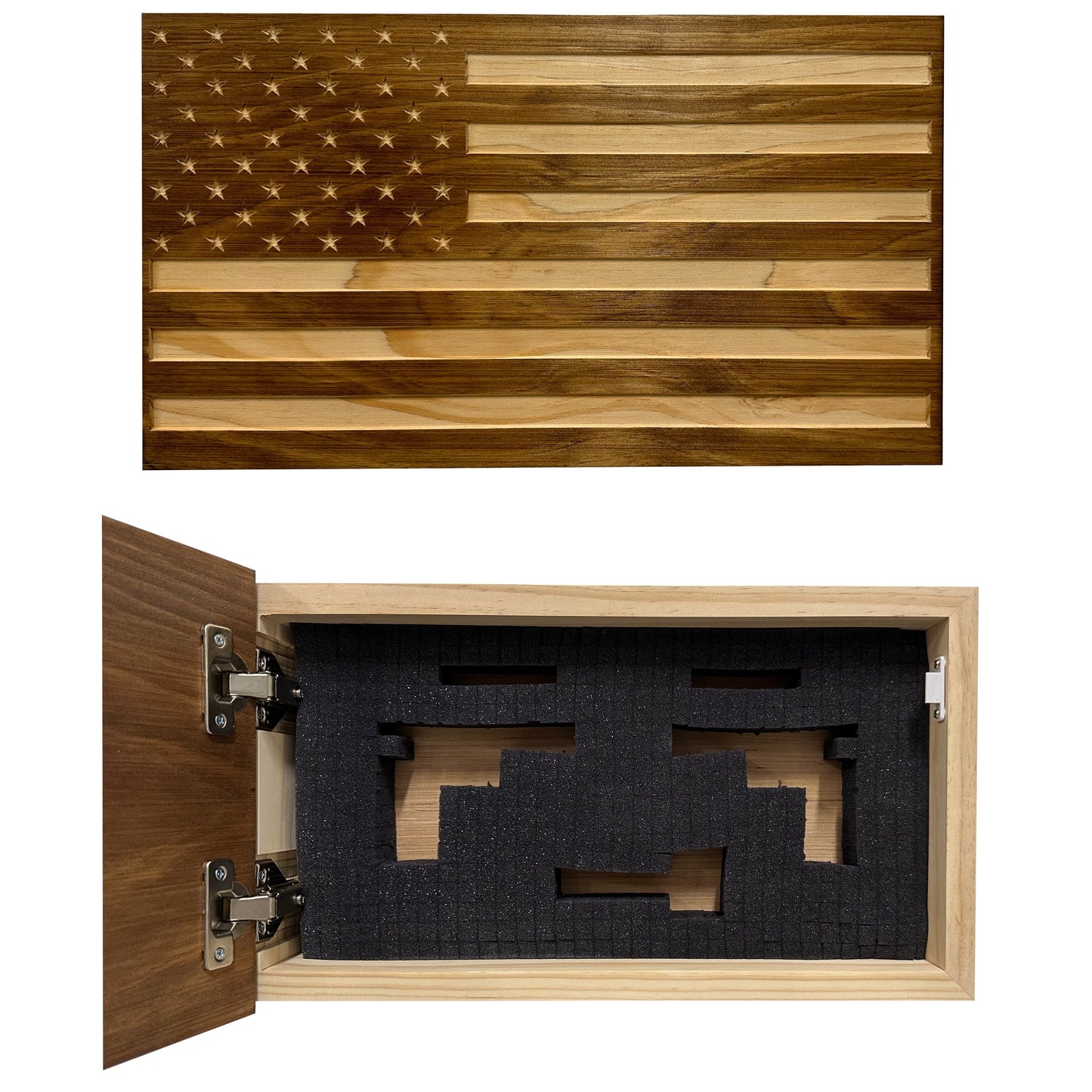 Bellewood Designs - Carved American Flag Decorative Wall-Mounted Secure Gun Cabinet
