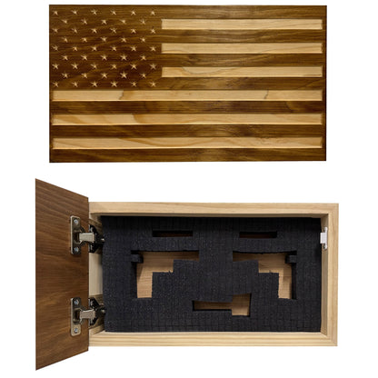 Bellewood Designs - Carved American Flag Decorative Wall-Mounted Secure Gun Cabinet