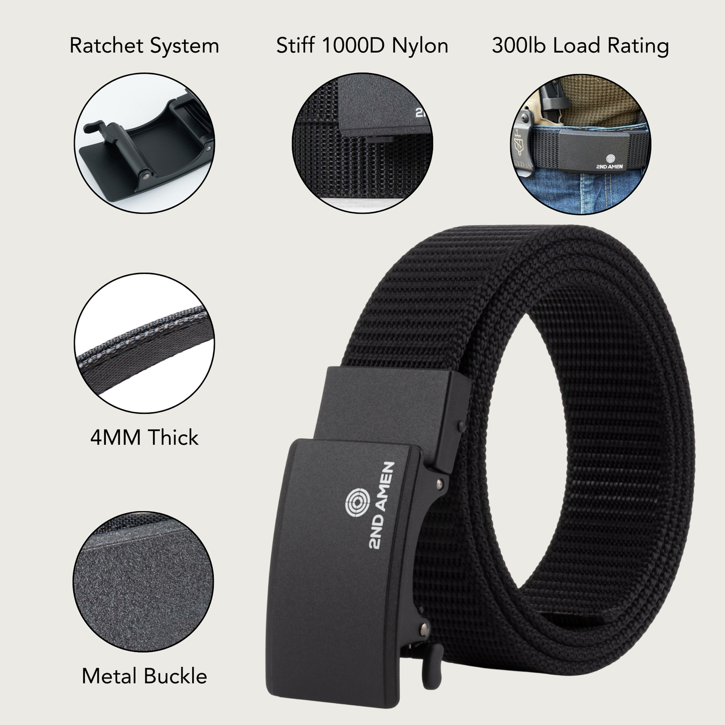 2ND AMEN Hero 1.0 EDC Belt 1.5" Width Ballistic Nylon for Everyday Carry
