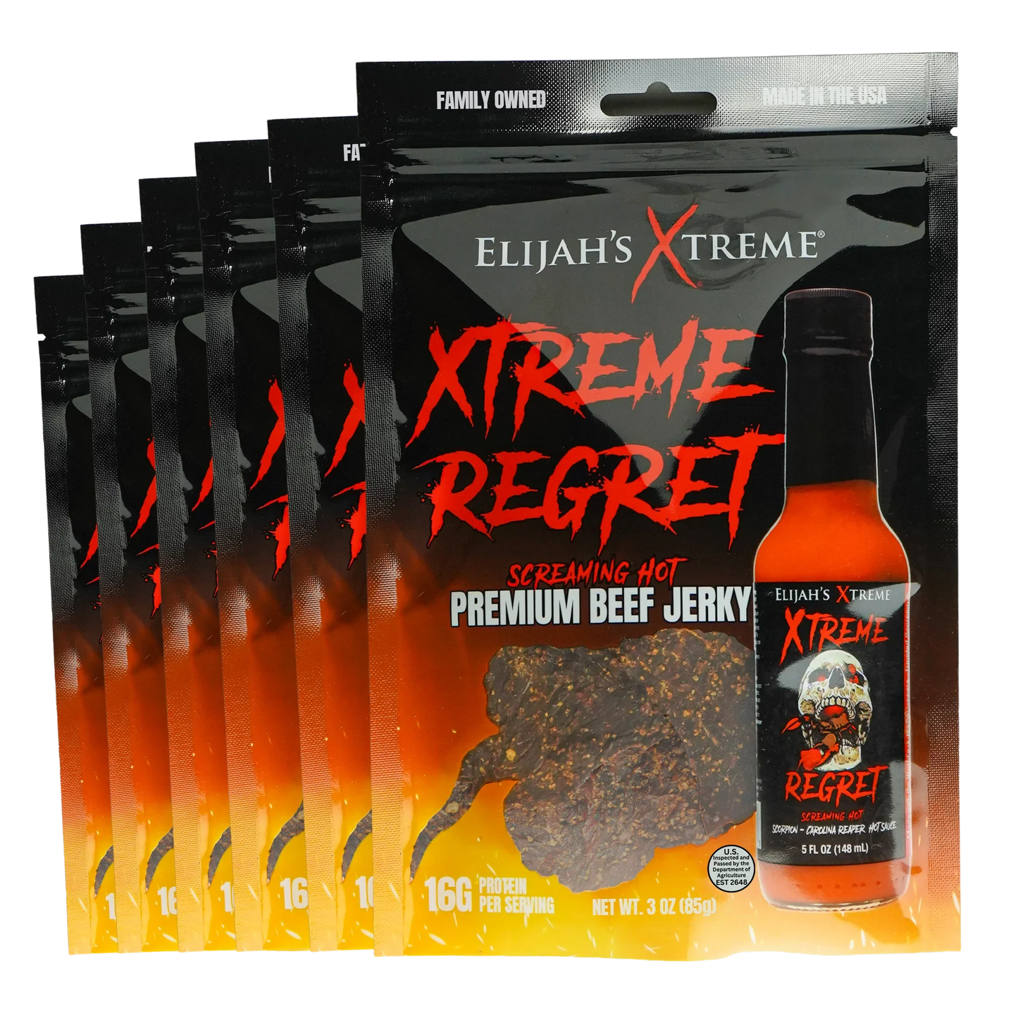 Elijah's Xtreme Regret Spicy Beef Jerky - 6 bags (1lb)