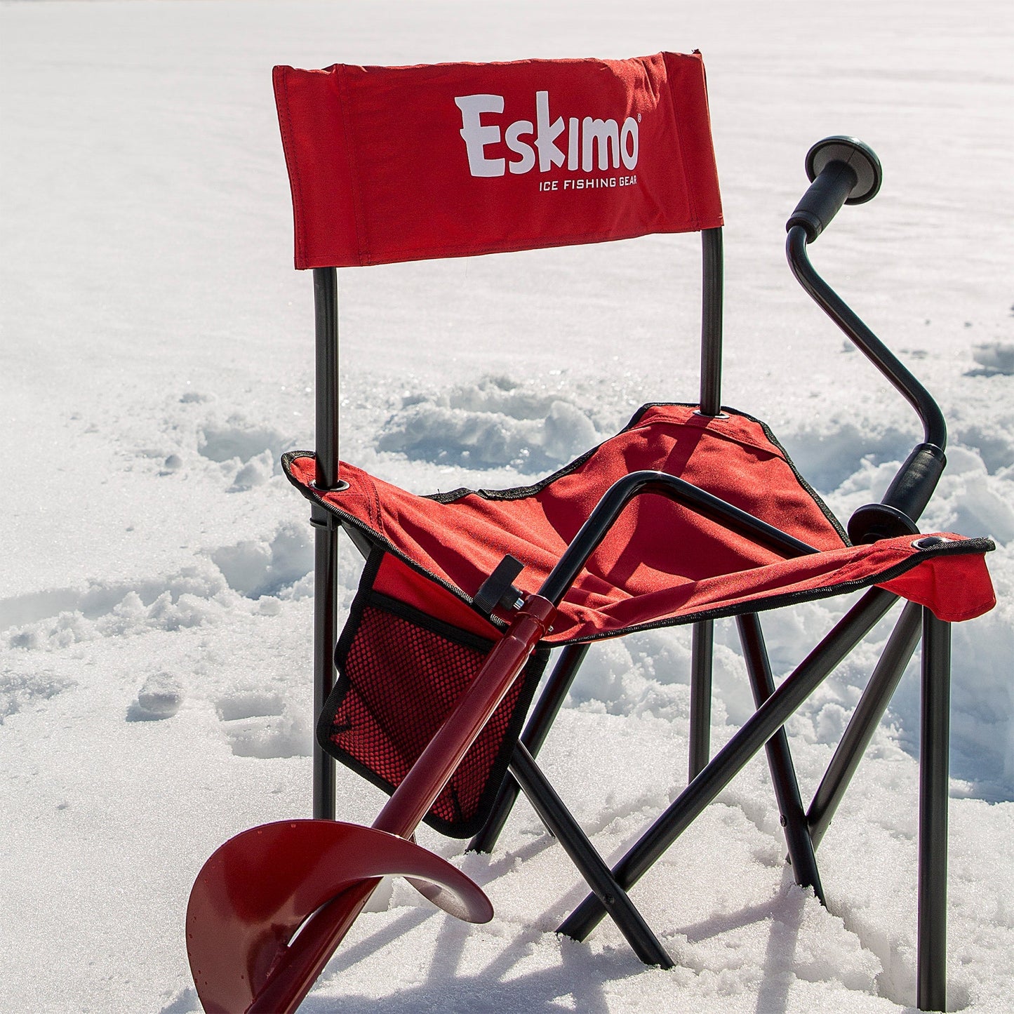 Eskimo HD06 6" Dual Flat Blade Ice Fishing Hand Auger with Blade Protector, Red - Angler's Pro Tackle & Outdoors