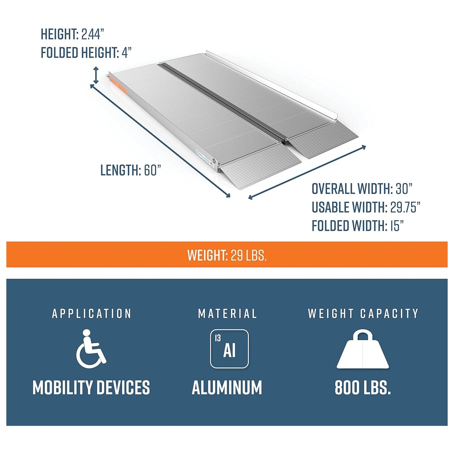 EZ - ACCESS SUITCASE 5’ x 30" Portable Singlefold Ramp for Scooters & Wheelchairs - Angler's Pro Tackle & Outdoors