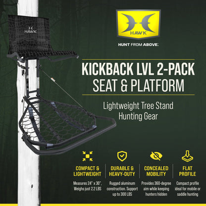 Hawk Kickback LVL Hang-On Tree Stand with Leg Extension Footrest, Black (2 Pack)