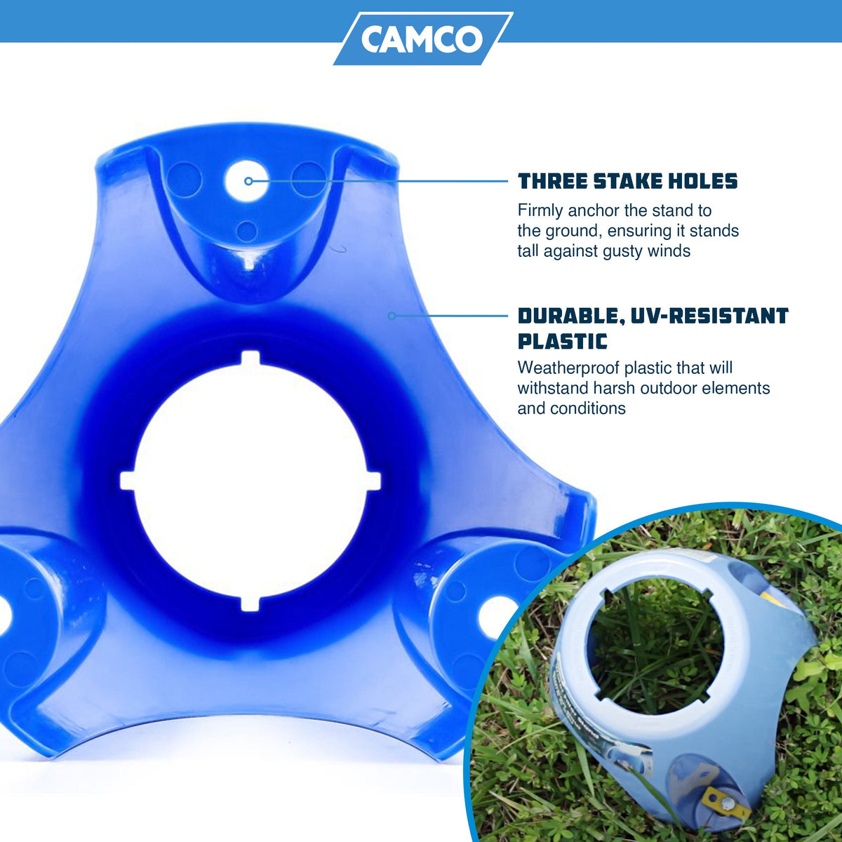 Camco Universal Fit Weatherproof Plastic Water Filter Stand with Stake Holes