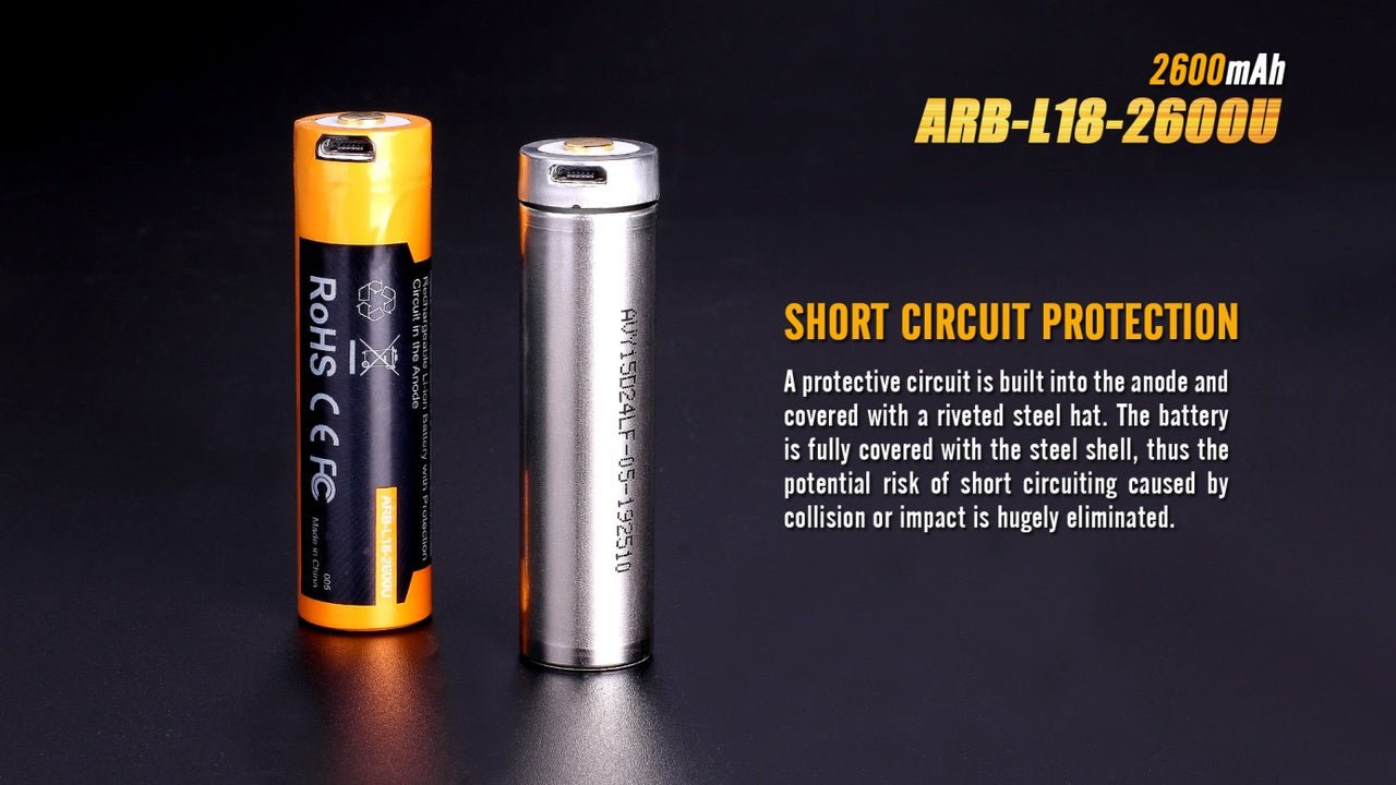 Fenix ARB - L18 - 2600U USB Rechargeable Li - ion 18650 Battery - Angler's Pro Tackle & Outdoors