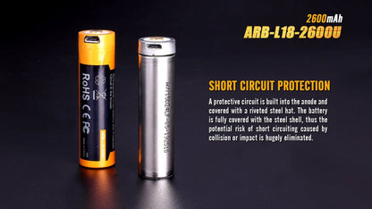 Fenix ARB - L18 - 2600U USB Rechargeable Li - ion 18650 Battery - Angler's Pro Tackle & Outdoors