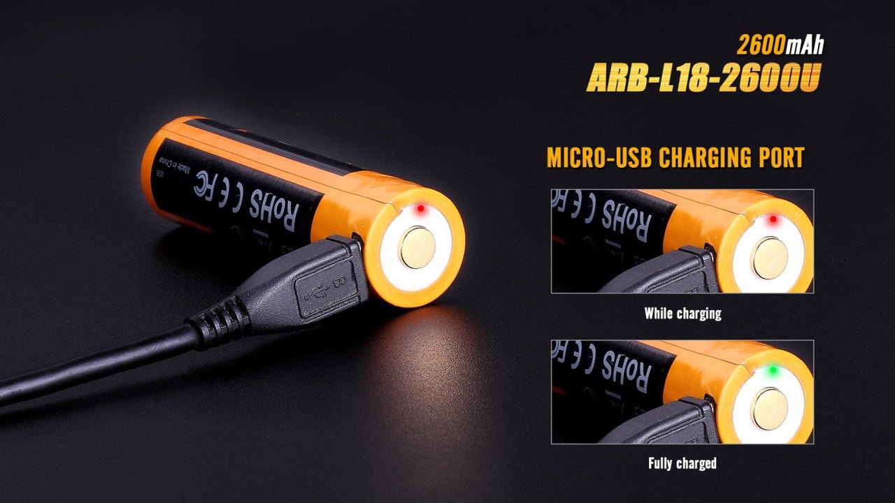 Fenix ARB - L18 - 2600U USB Rechargeable Li - ion 18650 Battery - Angler's Pro Tackle & Outdoors