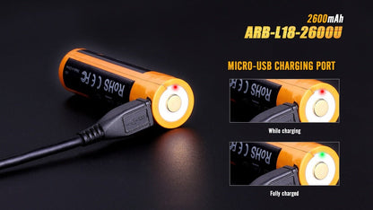 Fenix ARB - L18 - 2600U USB Rechargeable Li - ion 18650 Battery - Angler's Pro Tackle & Outdoors