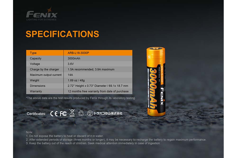 Fenix ARB - L18 - 3000P Rechargeable Li - ion Battery - Angler's Pro Tackle & Outdoors