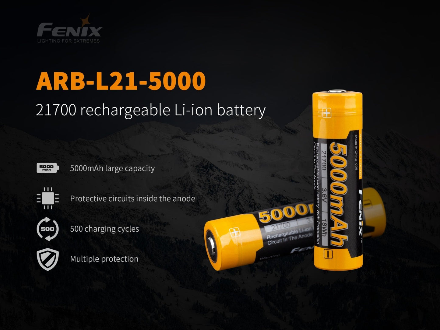 Fenix ARB - L21 - 5000 V2 Rechargeable 21700 Rechargeable Battery - Angler's Pro Tackle & Outdoors