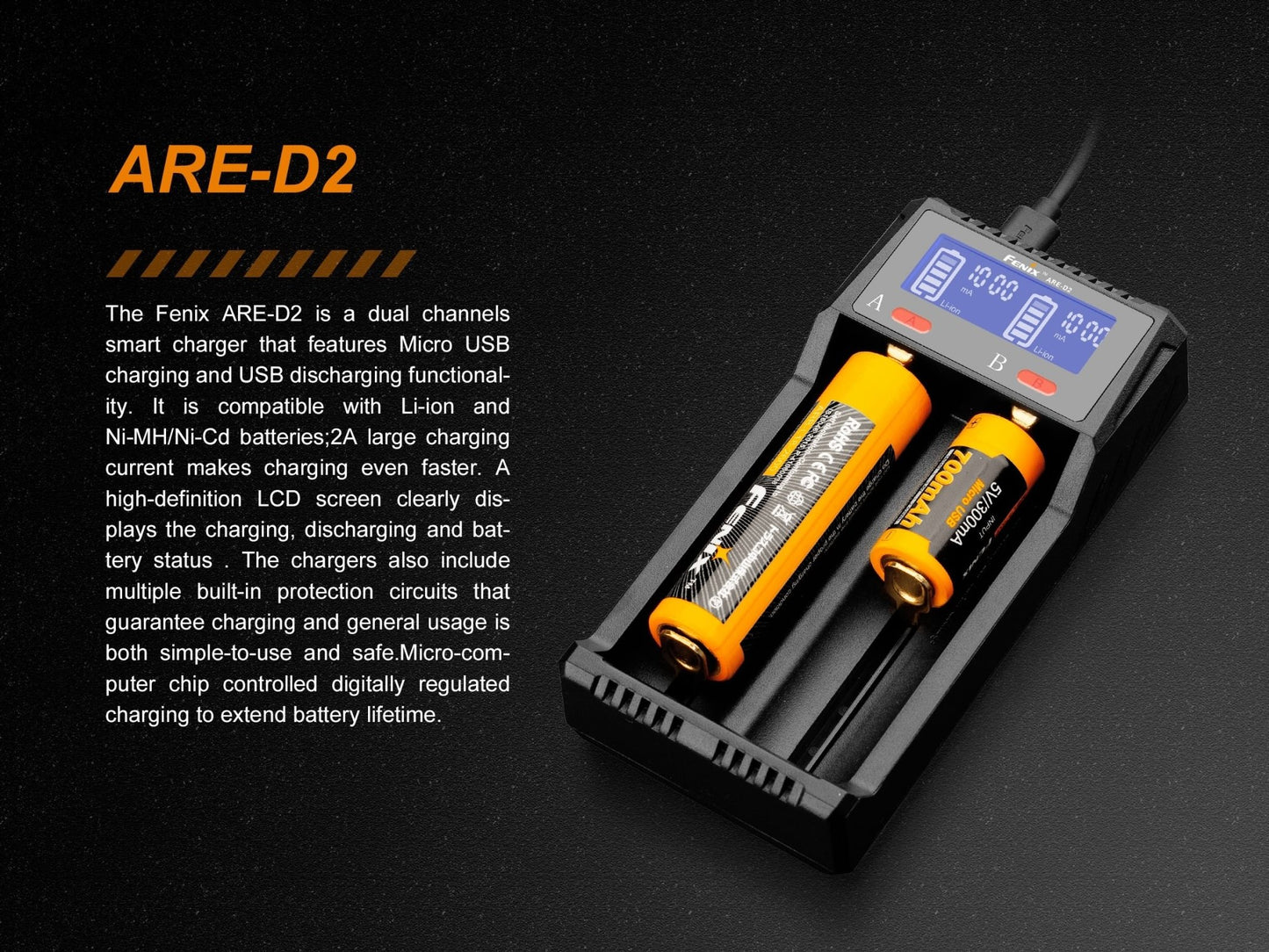 Fenix ARE - D2 Dual Channel Smart Battery Charger - Angler's Pro Tackle & Outdoors