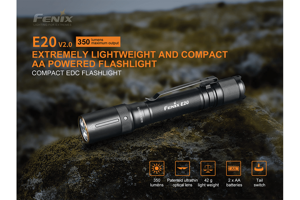 Fenix E20 V2.0 EDC Flashlight - 350 Lumens - Angler's Pro Tackle & Outdoors