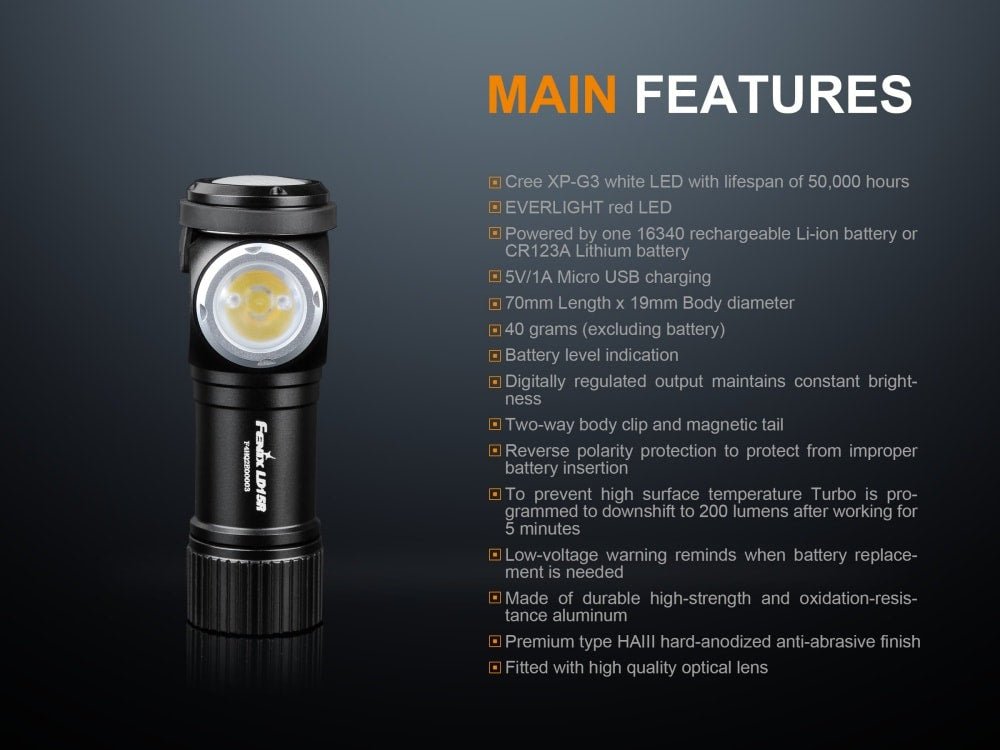 Fenix LD15R Right-Angled Rechargeable LED Flashlight - Angler's Pro Tackle & Outdoors