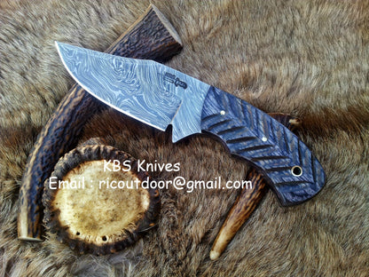 KBS Knives Custom Damascus Steel Field Dressing Deer Skinning Knife with Exotic Pakka Wood Handle – 8.5 Inch Hunting Knife