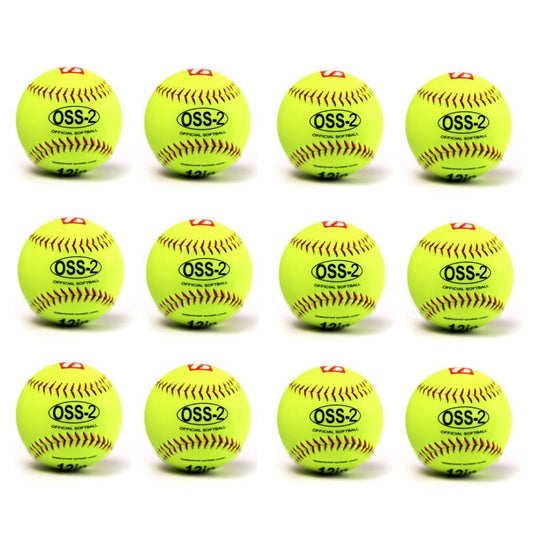 Barnett OSS-2 Practice softball ball, soft touch, size 12", white, 1 dozen