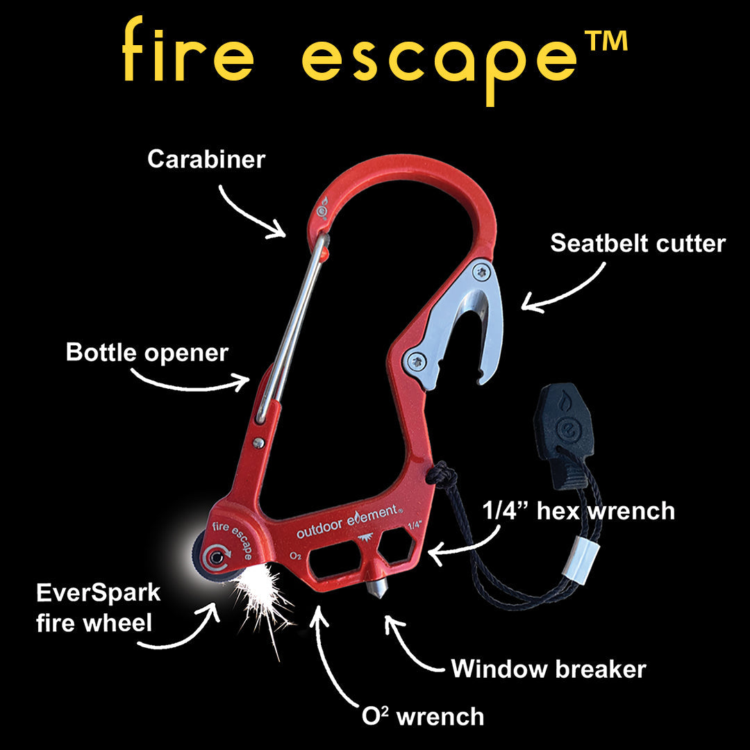 Outdoor Element Fire Escape: Fire-Starting Multitool Carabiner