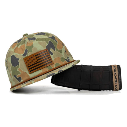 Combat Iron Apparel American Flag Leather Patch Crushable Rope Snapback Hat