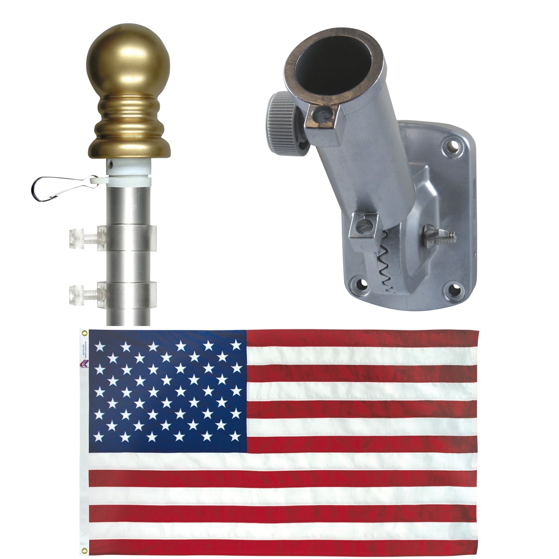 Flagman of America Aluminum Spinning Flagpole Kit w/ Flag & Adjustable Bracket - Angler's Pro Tackle & Outdoors