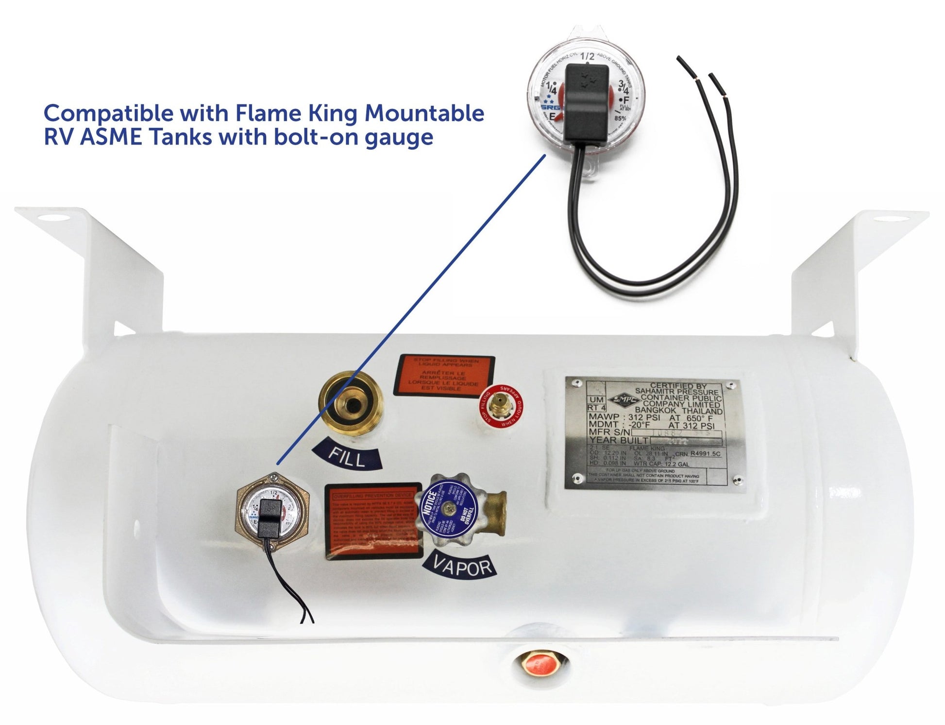 Flame King 0 - 90 Ohm Twin - Site Remote Dial Gauge for RV ASME Propane Tanks - Angler's Pro Tackle & Outdoors