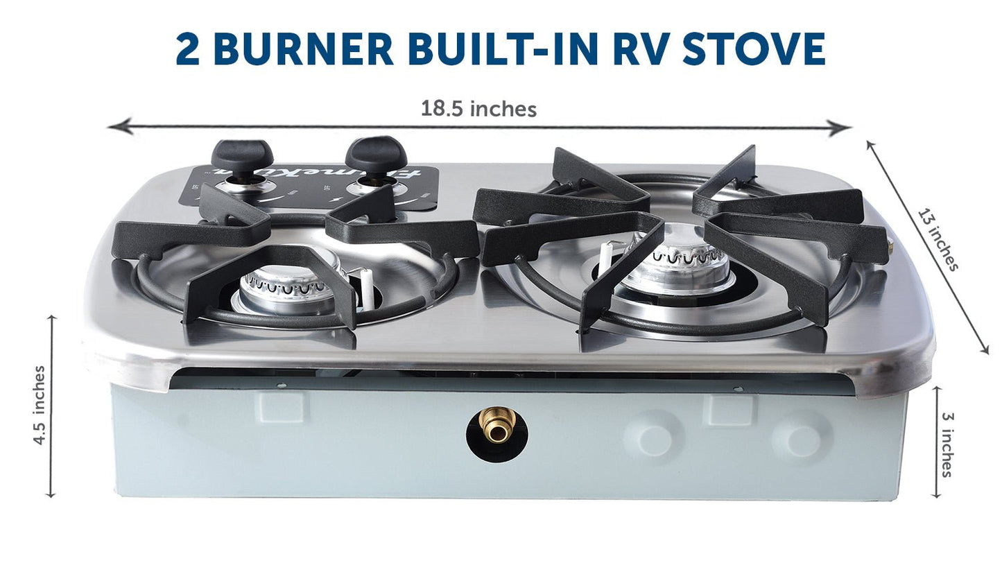 Flame King 2 Burner Built - In RV Trailer Stove with Wind Shield - Angler's Pro Tackle & Outdoors