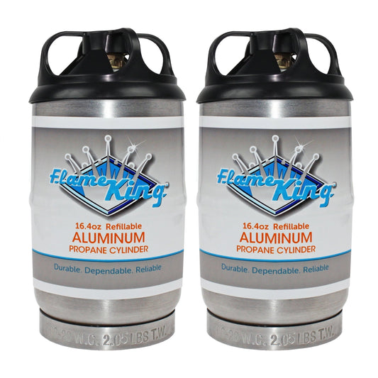 Flame King 2 pack Aluminum Eco Friendly Sustainable 1lb Empty Refillable Propane Tank LP Cylinder - Angler's Pro Tackle & Outdoors
