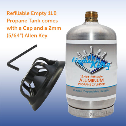 Flame King 2 pack Aluminum Eco Friendly Sustainable 1lb Empty Refillable Propane Tank LP Cylinder - Angler's Pro Tackle & Outdoors