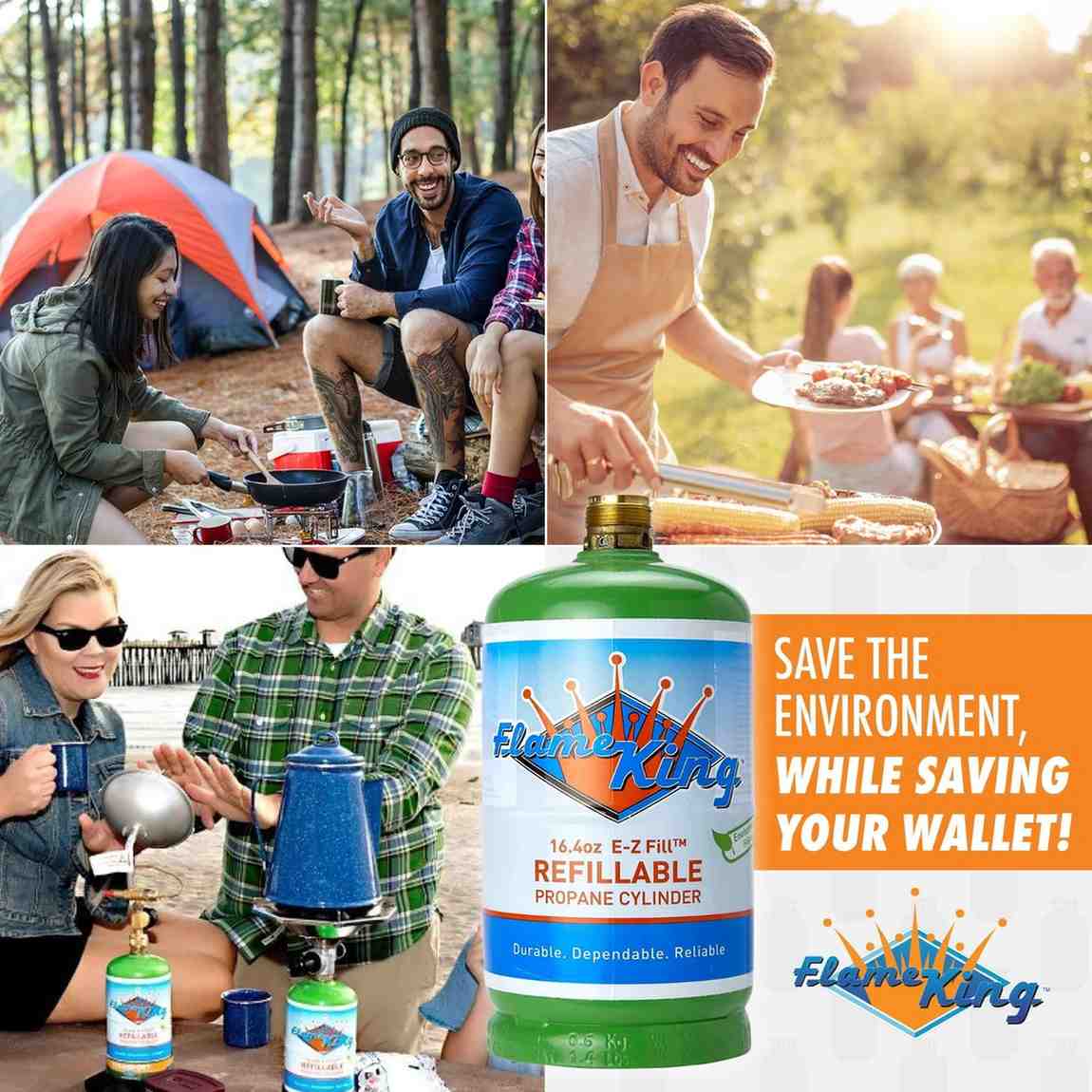 Flame King 2 pack Eco Friendly Sustainable 1lb Refillable Propane Tank LP Cylinder - Angler's Pro Tackle & Outdoors