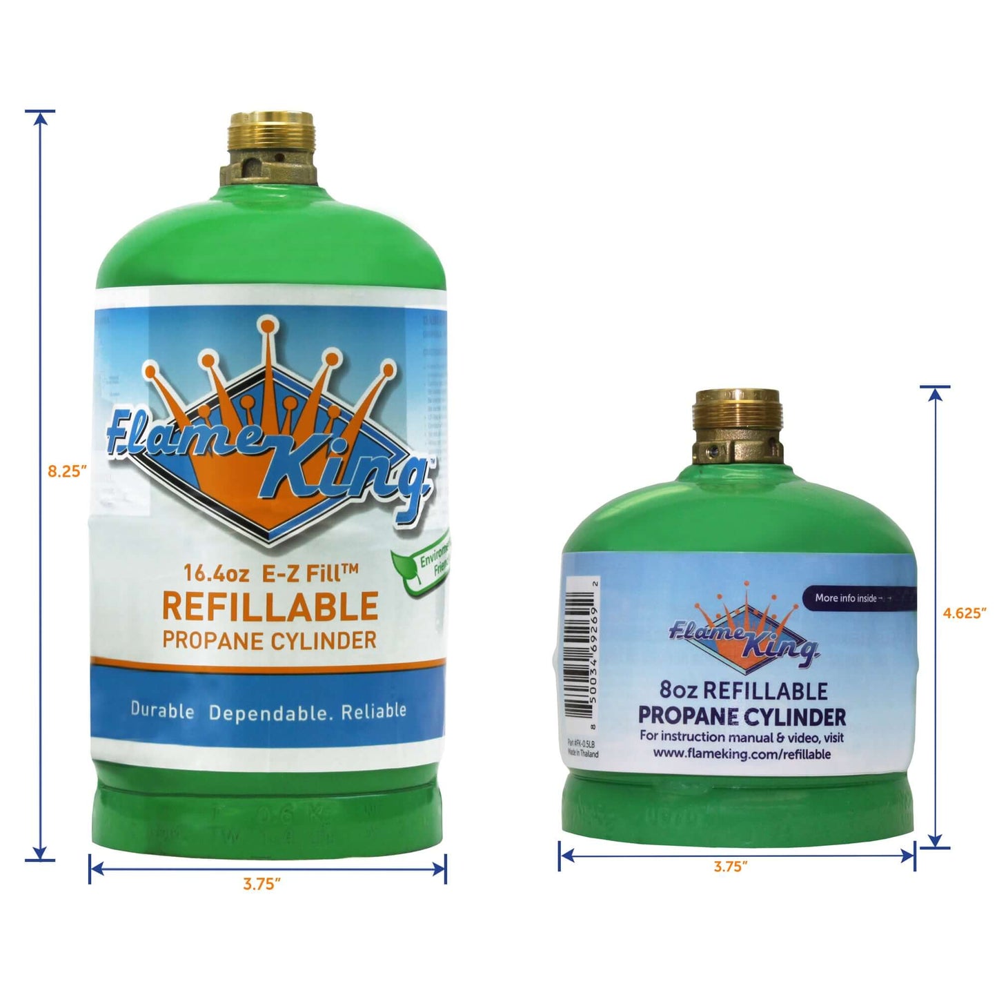 Flame King 2 Packs Eco Friendly Sustainable 8oz 1/2lb Refillable Propane Tank LP Cylinder - Angler's Pro Tackle & Outdoors